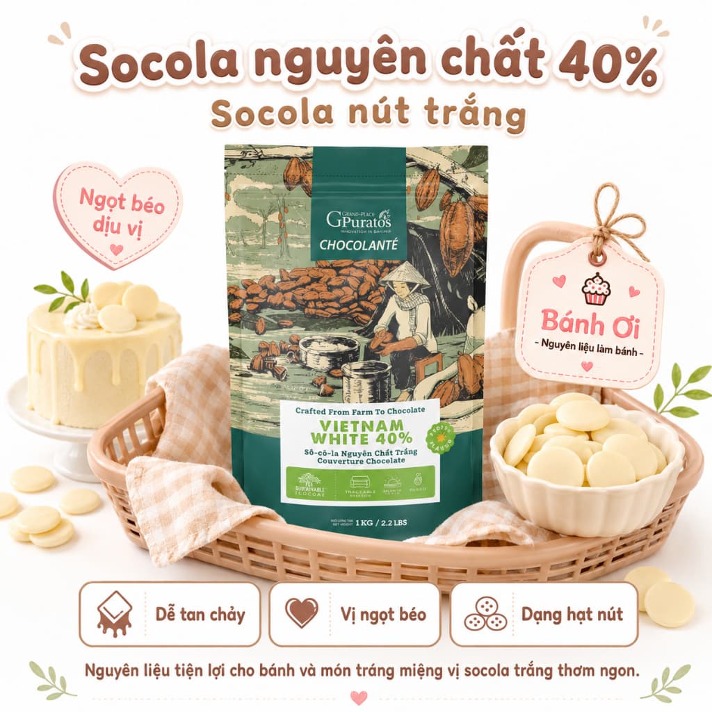 Socola nút TRẮNG Puratos 40%
